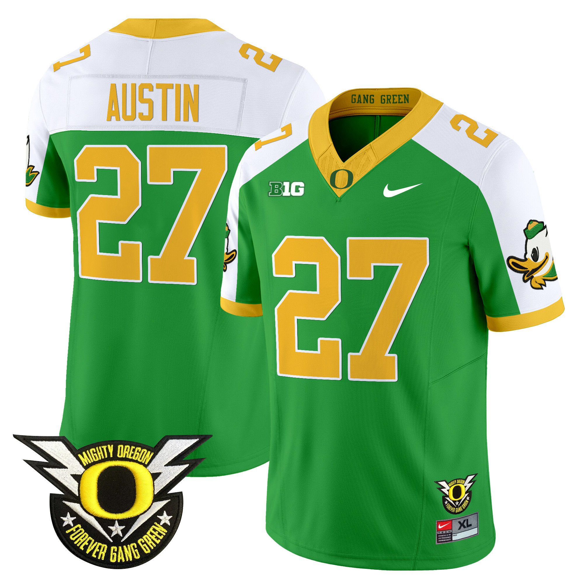 Men Oregon Ducks #27 Austin Green 2024 Nike Forever Gang Green & BIG Patch Vapor Limited NCAA Jersey style 1->ncaa teams->NCAA Jersey